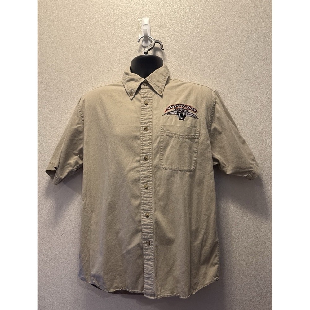 Arctic Cat‎ Arcticwear Shirt Men's Medium Tan Mechanic Racing Shirt Short Sleeve